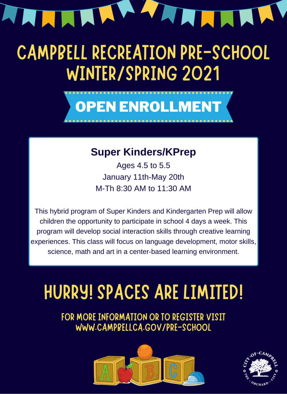 Open Enrollment for Campbell Recreation PreSchool Programs Downtown